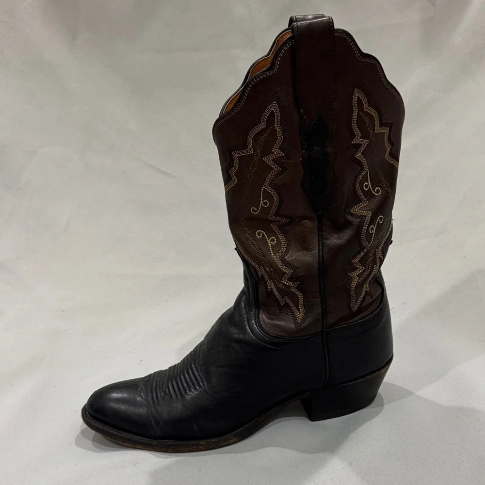 Lucchese 2000 Series M-8C / W-10 Black Brown Leather Western Cowboy Boots - Picture 7 of 8